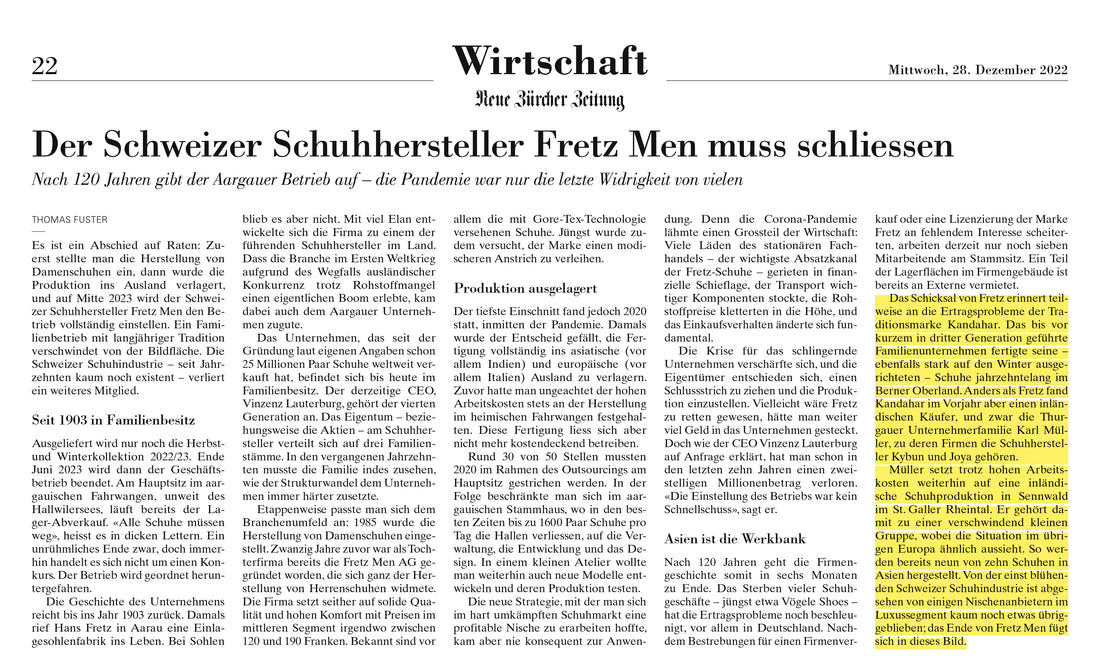 Die kybun Joya Gruppe in der NZZ